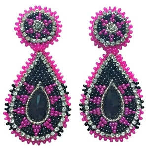 ORECCHINI A GOCCIA STILE NATIVO ARTIGIANALI NERI ROSA 60/43 - Foto 1 di 1