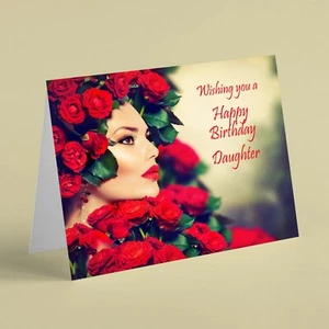 Elegante dama con rosas rojas tarjeta de cumpleaños hija  - Imagen 1 de 1
