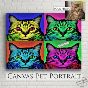 Pet Gifts. Custom Cat Portraits. Personalized Canvas Print Warhol Style Pop Art. - Picture 1 of 7