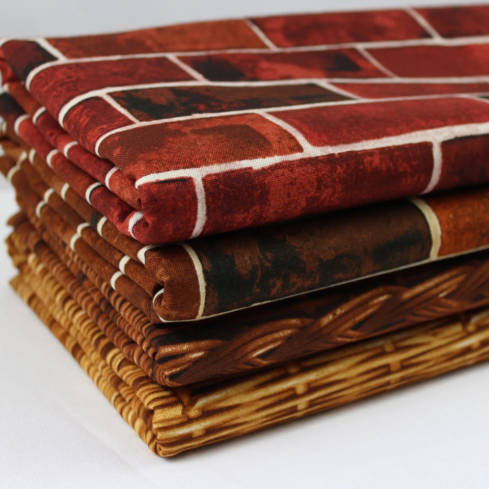Brick Wall & Wicker Basket Texture 100% Cotton Fabric