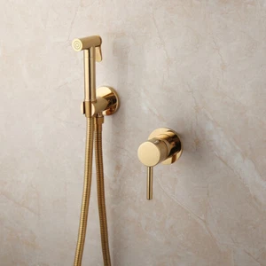 Golden Bathtub Shower Spray Fauet Set Single Handle Wall Mounted Brass Mixer Tap - Picture 1 of 9