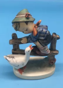 VINTAGE GOEBEL HUMMEL FIGURINE #195/I BARNYARD HERO BOY /W GOOSE W.GERMANY - Picture 1 of 3