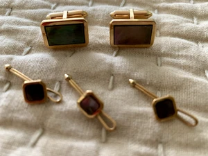VINTAGE MOTHER-OF-PEARL CUFF LINKS & STUD SET - Picture 1 of 2
