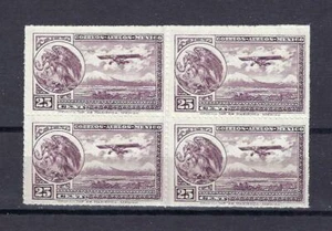 Mexico 1930 Sc# C24 Airmail Coat of Arm Airplane Eagle Plane 25c block 4 MNH - Picture 1 of 1