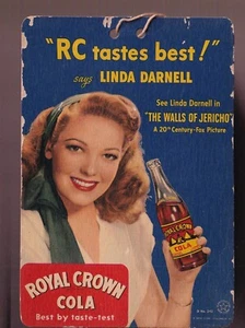 Tarjeta de ventilador de techo de 2 lados Linda Darnell RC Cola Royal Crown Cola AUTÉNTICA rara #7 - Imagen 1 de 2
