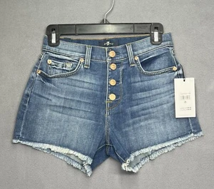 7 For All Mankind Monroe abgeschnittene Shorts mit sichtbarem Knopf in Fische blau Gr. 25 - Bild 1 von 8