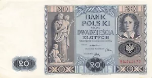 20 Zlotych Banknote 1936 Poland Bank Polski - Picture 1 of 2