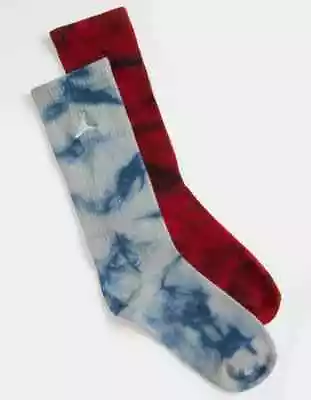 Sz 5Y - 7Y NIKE Jordan Lightweight Crew Print 2PK Sock Blue Red Tie Dye -  New - Image 1 of 4