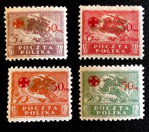 1927 POLAND-POLISH UHLAN CAVALRYMAN STAMP SET-RED CROSS OVERPRINTS-Sg 154/57-MH - Picture 1 of 2