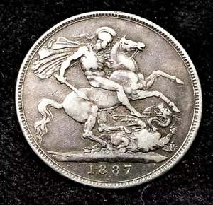 1887 Krone massiv Silber Queen Victoria antike Münze alt Vintage Gold Jubiläum 50 - Bild 1 von 9