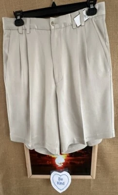 Tommy Bahama 男式象牙褶饰短 34 真丝口袋拉链纯色宽松下巴 — 第 1/4 张图片