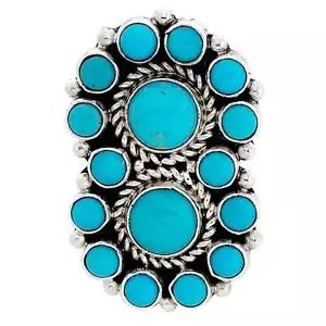 Geraldine James, Double Cluster Ring, Kingman Türkis, Navajo Handarbeit, 8 - Bild 1 von 4