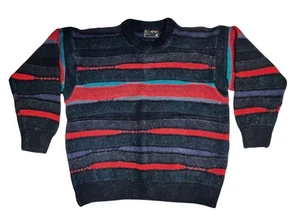 Vtg COOGI AUSTRALIA Pure Wool Striped Crewneck Sweater 90s Hip Hop Knit RN 74095 - Picture 1 of 19