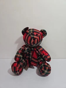 Echo Plüschtier Stofftier Bär mit Schleife bunt schottisch kariert rot sitzt 8,5 Zoll groß - Bild 1 von 10