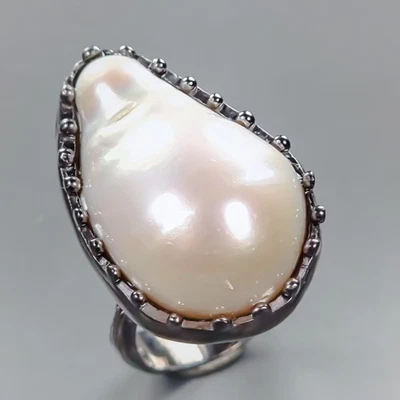 Gemstone Natural Baroque Pearl Ring 925 Sterling Silver Size 7.75 /R436932 - Image 1 of 4