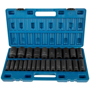 26Pcs Deep Impact Socket Set 1/2" Drive 6-Point Metric 10-36mm CR-V Steel - Picture 1 of 13