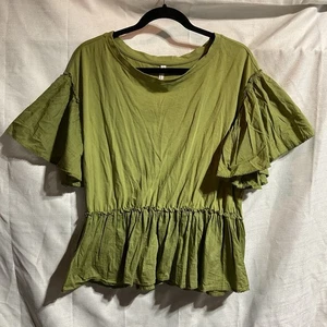 Anthropologie Shirt Damen Medium grün Schößchen Rüschenärmel Baumwolle Oberteil Freizeit - Bild 1 von 8