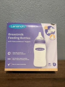 Lansinoh Breastmilk Medium Flow Feeding Bottles w Naturalwave Nipple Set of 3 - Picture 1 of 1