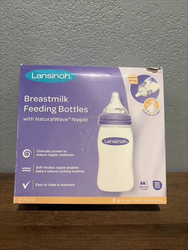 Lansinoh Breastmilk Medium Flow Feeding Bottles w Naturalwave Nipple Set of 3 - Image 1 of 1