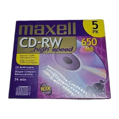MAXELL CD-RW High Speed 5 Pack New Sealed Pack 650MB 74 Min. ReWritable CD - Image 1 of 4