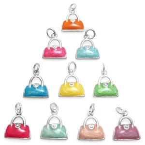 925 Sterling Silber Glitzer Emaille Handtasche Geldbeutel Anhänger (10 Farben) - Bild 1 von 21