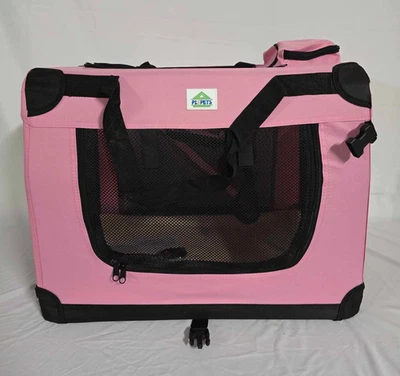 PET CARRIER- PINK-24"-PROTECTIVE Steel Frame, Mesh Body-Washable Bed-Pispets - Image 1 of 4