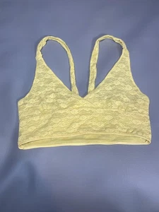 Free People Intimately Lace Bralette Womens Small Yellow Racerback Lined Stretch - Picture 1 of 7