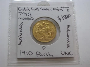 1910 Sovereign Full 7.98 grams Perth Rare Low Mintage Coin Australia - Picture 1 of 12