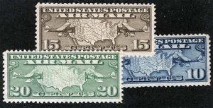 US Sc C7 C8 C9 Blu Brn Grn 10¢ 15¢ 20¢ 1926 Original Gum Light Hinge HR Airmail - Picture 1 of 1