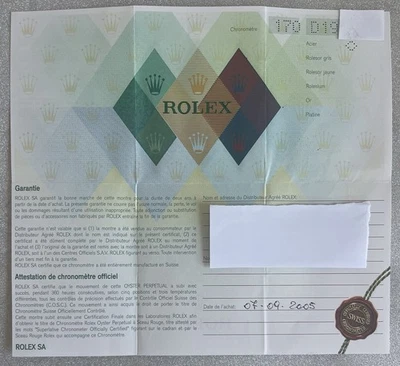 Rolex Submariner 16610 D19 Guarantee Warranty Garanzia - Immagine 1 di 4