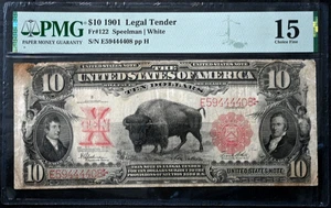RARE 1901 $10 Silver Certificate Fr#122 Speelman White PMG 15 Choice Fine Bison - Picture 1 of 2