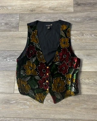 Thums Up Vest Womens Sz M Velvet Floral Beaded Vtg Festival 90s Boho Grunge - Image 1 of 4