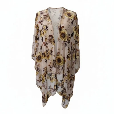 Cárdigan Boho Floral Terciopelo Burnout Transparente Kimono Talla Única Beige Marrón Amarillo Foto 1 de 4