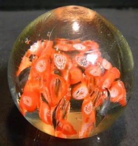 Vintage Controlled Bubble Red Flower Glass Paperweight 2.63" x 2.5" Japan Excell - Picture 1 of 6