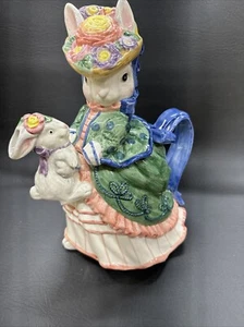 Fitz & Floyd Teapot 1995 Bustles & Beaus collection Rabbit Bunny Spring Easter - Picture 1 of 13