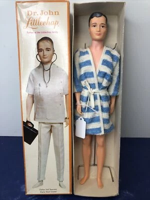 "Muñeca vintage de 14,5"" Remco años 60 Dr. John Littlechap Dad con soporte y caja #MA #2" Foto 1 de 4