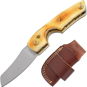 Cuchillo cortador de cigarros revestimiento dorado mango de hueso afilado con funda de cuero - Imagen 1 de 4