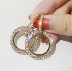 Women's Fashion Jewelry Gold Rose Gold & Silver Rhinestone Hoop Earrings 83-2 - Picture 1 of 6