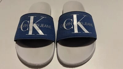 Женские сандалии Calvin Klein 8,5 синие белые шантальные горки тяжелый холст - Изображение 1 из 4