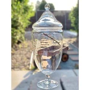 Tarro de boticario de vidrio transparente soplado a mano grande vintage de 18" tarro de dulces con tapa - Imagen 1 de 13