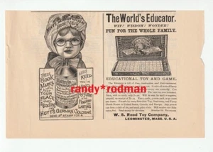1887 WORLD EDUCATOR Board GAME Magazine AD~Reed/World's~HOYT'S Cologne BOOKMARKS - Picture 1 of 2