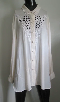 Blusa túnica vintage Bob Mackie usable arte talla 2X 100 % seda marfil bordado Foto 1 de 4