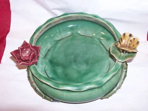 Vintage Majolica Pottery Butterfly and Flower 8" Planter Bowl - Picture 1 of 5