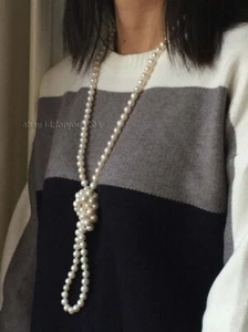 Longest 48" Genuine Natural 9mm White Round Pearl Necklace #f2970! - Picture 1 of 9