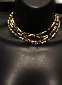Vtg Artisan Made With Swarovski Crystals Pearl Sterling Silver Necklace 58" - Picture 1 of 8