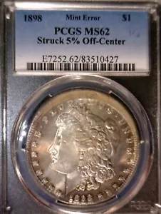 1898 ERROR PCGS MS62 OFF CENTER Morgan Silver Dollar $1 Coin NICE CH BU RARE O/C - Picture 1 of 14