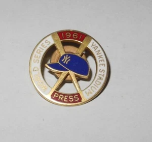 1961 Baseball New York Yankees World Series Media Press Pin Charm Button Pinback - Picture 1 of 2
