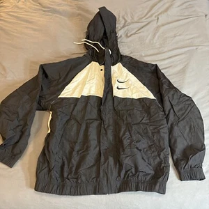 Nike Sportswear Double Swoosh Hooded Woven Black White Jacket CJ4888 Mens Small - Picture 1 of 17
