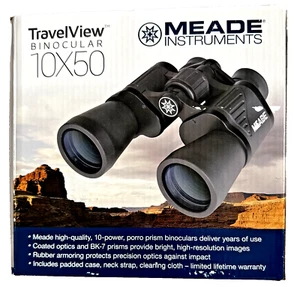 MEADE 10 x 50 TravelView BINOCULARS With Lens Covers Case Instructions - Picture 1 of 6