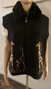 LISA Giraffe Sweater Vest Detachable Faux Fur Collar Womens Sz Extra Large Black - Picture 1 of 12
